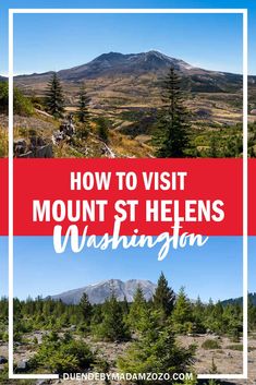 mountains and trees with text overlaying how to visit mount st helens washington