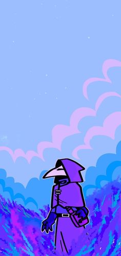 a drawing of a person standing in front of a blue sky with clouds and stars