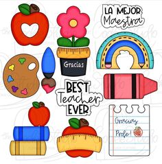 the best teacher ever clipart set includes school supplies, books, and pencils