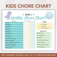 Discover a versatile chore chart for kids designed to cultivate responsibility and organization within your family routine. With this editable weekly chore chart, you can easily tailor tasks to suit your child's age and abilities, making it an ideal toddler chore chart as well. This family chore chart promotes consistency and helps children develop a sense of accomplishment as they tick off daily tasks.  📱 Compatibility: To unlock the full potential of these kids chore charts, you will need a d Chore Boards For Kids, Chores Charts For Kids, Kids Chore Chart Ideas, Daily Chores For Kids, Kids Chores Chart, Kid Chore Chart, Kids Chore List, Toddler Chore Chart, Chores For Kids By Age