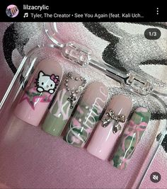 Bape Nails, Nails Hello Kitty, Y2k Nails, Dope Nail Designs, Makijaż Smokey Eye