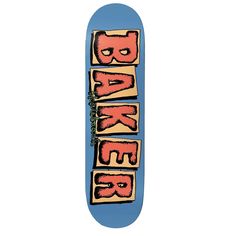 a blue skateboard with the words bark on it's bottom and letters below