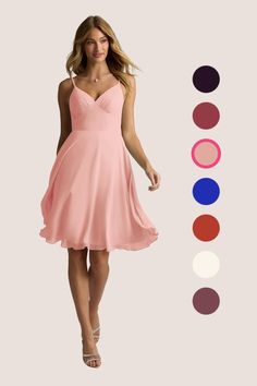 Allow your bridal party to show their joyful personality while wearing our knee-length bridesmaid dress, Emmy. Her V-neck bodice has a delicate gathering detail held by spaghetti straps that drape onto an open V-back. The empire waist, when combined with the full circle skirt, gives the dress a cinched waist look. We’ve also added pockets! Coral Bridesmaid Dresses, Knee Length Bridesmaid Dresses, Champagne Bridesmaid Dresses, Black Order, Chiffon Bridesmaid Dresses, Azazie Bridesmaid Dresses, Full Circle Skirt, Mai Tai, Full Circle Skirts