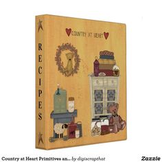 a wooden box with an image of a teddy bear and other items on it that says country at heart