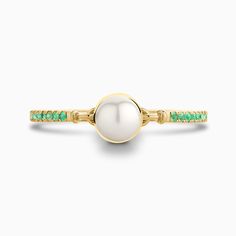 The Ecksand Freshwater Pearl Ring With Emerald Pavé shown with  in 18k Yellow Gold Elegant White Emerald Ring, Printable Ring Size Chart, Ocean Ring, Ring With Emerald, Iridescent Pearl, Freshwater Pearl Ring, Types Of Diamonds, 18k Yellow Gold Ring, Natural Gifts