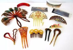 Vintage Lot Celluloid Hair Combs Ornaments Fuzhou Horn Comb Brooch Fan 13 peices | eBay Vintage Hair Combs, Metal Comb, Vintage Hair Accessories, Vintage Celluloid, Vintage Hair, Hair Combs, Vintage Hairstyles, Tortoise Shell, Hair Comb