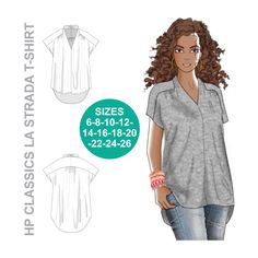 an image of a woman's shirt sewing pattern with the measurements for her top