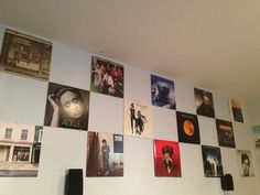 the wall is covered with many movie posters