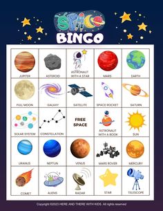 a poster with the names of different planets and stars on it's back ground