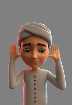 a cartoon character is holding his hands up in the air while wearing a turban