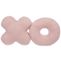 two pink donuts that are shaped like the letter x and one is made out of fluffy