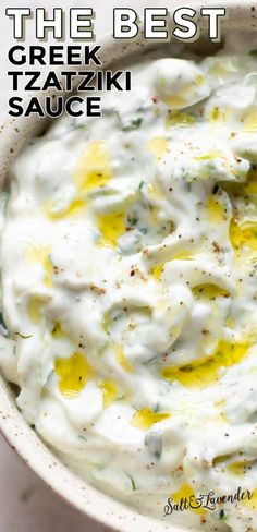 the best greek tzatziki sauce in a bowl