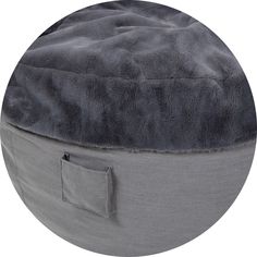 a round cushion with a pocket on the front and side, in grey color scheme