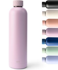 thermos bottle is shown with different colors and sizes in front of white background