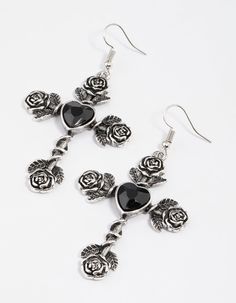 Discover must-have jewellery pieces from our Silver Essentials Collection, designed with trending motifs and silhouettes. These drop earrings feature a stunning, antique silver setting with rose and heart motifs for a romantic feel. | Lovisa Antique Silver Rose & Heart Drop Earrings Rose Heart, Rosé Heart, Heart Drop Earrings, Antique Earrings, Earrings Black, Favorite Rings, Silver Roses, Ring Necklace, A Romantic