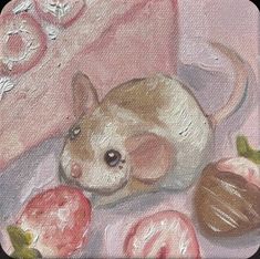 a painting of a mouse and some fruit