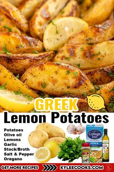 the flyer for greek lemon potatoes