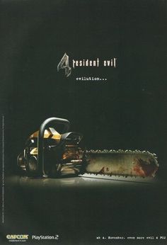 an advertisement for a chainsaw with the words restaurant evil written on it