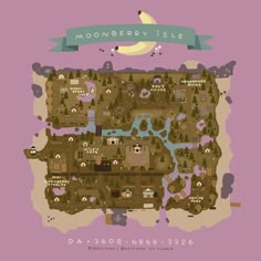 A map of Moonberry Isle with the dream address to visit. DA 3608 6868 3326 Rainy Autumn, Autumn Afternoon, Map Layout, Whimsical Art Journal, Animal Crossing Guide