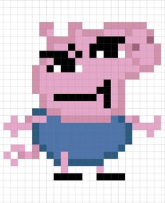 Peppa pig Pig Pixel Art, Pixley Art, Funny Pixel Art, George Peppa, Pig Drawing, George Pig