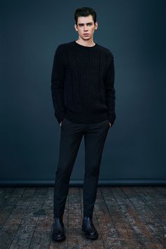 ALLSAINTS: Men's lookbook 2014 October Black Leather Chelsea Boots, Mens Fashion Sweaters, Men In Black, Chelsea Boots Men, Looks Black, Cable Sweater, Style Noir