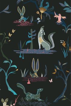 an image of animals and plants on a black background