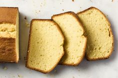 four slices of pound cake sitting next to each other