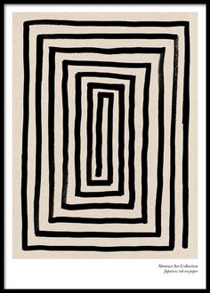 an abstract black and white drawing with lines in the center, on a beige background