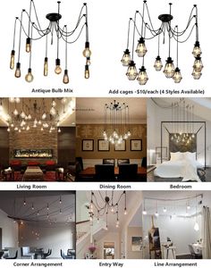 several different types of chandeliers and lights in various styles, sizes and colors