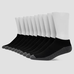 The Hanes Premium Men's Low Cut Socks come in a convenient pack of 10 pairs. FreshIQ advanced odor protection technology helps reduce unpleasant odors from your clothes. Reinforced heel and toe for extra durability. Full cushioned sole for additional comfort and support. Available in a black pack and a white pack. Fits shoe sizes 6-12. Back To School Wardrobe, Low Cut Socks, Cheap Fabric, Dark Outfits, Clothing Wishlist, Big Clothes, Black Socks, Target Clothes, Big And Tall Outfits