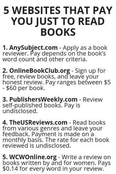 an advertisement with the words 5 web sites that pay you just to read books