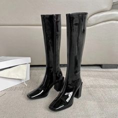 Shipping: Worldwide Express Shipping AvailableDelivery time: 7-15Days Fast ShippingReturns: Fast refund, 100% Money Back Guarantee. Ladies Boots Winter, Long Leather Boots, Heel Boots For Women, Thick Heel Shoes, Elegant Boots, Elegant Heels, Black Platform Boots, Womens Knee High Boots, Winter Boots Women