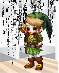 the legend of zelda character is standing in front of a computer screen