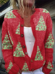 Come to Zolucky to buy Cardigans at a discounted price, SPU: 2941KCABTC857, Color: Green Red Blue Gray, Theme:Spring/Fall, Activity:Holiday. Fall Christmas Tree, Christmas Tree Print, Fall Cardigans, Christmas Sweaters For Women, Knit Outerwear, Funny Xmas, Knitted Cardigan, Tree Print, Vintage Knitting