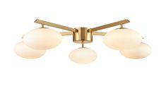 three light brass ceiling fixture with white glass balls