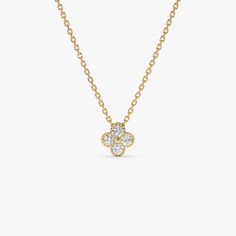 Discover the charm of our 14K Solid Gold Diamond Mini Clover Necklace. This exquisite piece features a 0.15 carat diamond flower pendant, offering a touch of luxury in a dainty design. Perfect for those who appreciate elegant fine jewelry, it makes an ideal birthday gift. Embrace timeless sophistication with this delicate floral necklace, crafted to enhance any ensemble. * Gold Kt: 14K * Custom Gold Color: Rose Gold, Yellow Gold, White Gold * Length & Width: 6.5 x 6.5 MM * Round Diamonds:  4 Pcs 2.0 MM * Total CTW: 0.15 * Diamond Color-Clarity: G Color  SI Clarity * Setting Type: Prong Setting ▶ See more of our Diamond Necklace here - http://etsy.me/2mqa6O1 ▶ See our storefront here - http://etsy.me/2lUcVnH  ▶ All store sections here * Diamond Rings - http://etsy.me/2lwKUl8 * Diamond Earri Diamond Flower Pendant, Clover Pendant, Necklace Elegant, Gold Armband, Clover Necklace, Jewelry Birthday, Ruby Jewelry, Floral Necklace, Diamond Flower