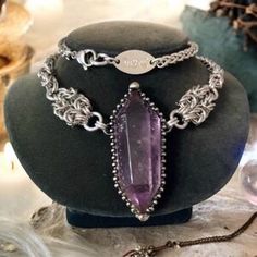 Purple Cross Necklace, Big Chain Necklace, Aka Fashion, Amethyst Necklaces, Bohemian Goth, Purple Goth, Lariat Style Necklace, Amethyst Crystal Necklace, Vikings Gifts