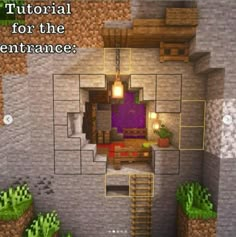 the interior of a house in minecraft with text overlay that reads,'how to make a home for the entrance? '