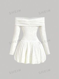 SHEIN MOD Women's White Velvet Bow Tie Open Shoulder Long Sleeve Bubble Dress, Fall Women Dresses,White Dress,Homecoming Dress Short,Halloween Dress,Christmas Dress | SHEIN USA White Dress Homecoming, Homecoming Dress Short, Velvet Bow Tie, Dress Christmas, Dress Homecoming, Bubble Dress, White Velvet, Velvet Bow, Halloween Dress