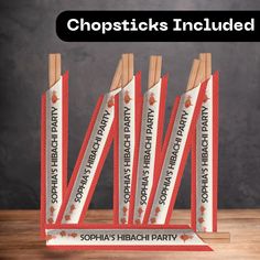 four matchesticks are stacked on top of each other with the words, chopsticks included