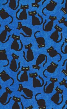 a blue background with black cats on it