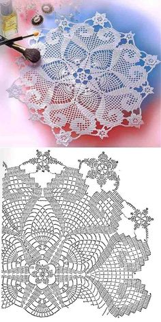 an image of crocheted doily and paintbrushes on the table top