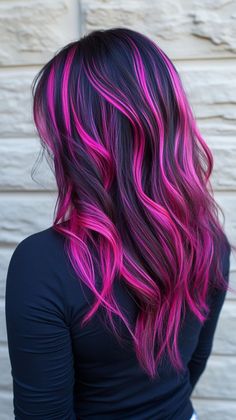 Style your hair with a cherry blossom ombre for a beautiful and unique look. Visit our page for tips on achieving this gorgeous color. Save this pin for ombre inspiration! Tags: #CherryBlossomOmbre #HairColor #UniqueStyle Hot Pink Streaks In Black Hair, Dark Hair With Hot Pink Highlights, Purple And Fuschia Hair, Magenta Hair Ombre, Summer Vivid Hair Color, Magenta Ombre Hair, Cute Hair Colors For Brunettes, Fantasy Hair Color Ideas, Hot Pink Peekaboo Hair