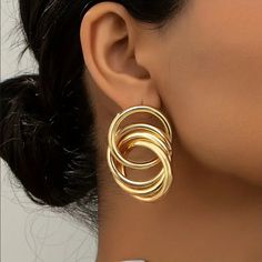 Brand New Women's Hanging Double Hoop Earrings Genuine 14k Gold Plated 925 Sterling Silver (Stamped) 1.75" Tall X 1.2" Across Comfortable & Lightweight Retail Price $350 Buy With Confidence From A Trusted Seller With A 99%+ Feedback Rating! A0214 (Id-944-) Clothes Skirts, Business Boutique, Gold Bottles, Modest Clothes, Double Hoop Earrings, Casual Earrings, Stone Dangle Earrings, Heart Drop Earrings, Rhinestone Heart