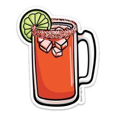 a sticker with a drink and lime on the side, in front of a white background