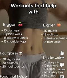 a woman's waist with the words workouts that help with