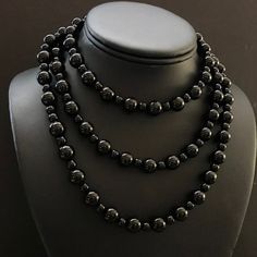 Sterling Silver Black Onyx Bead Necklace. 47 Inch Onyx Bead, Bead Necklace, Black Onyx, Womens Jewelry Necklace, Black Silver, Onyx, Beaded Necklace, Jewelry Necklaces, Womens Sizes