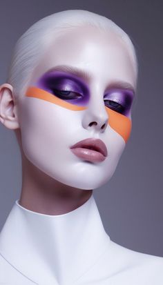 Star Frontiers, Comic Faces, Comic Face, Face Art Makeup, Painting Woman, Fancy Makeup, White And Orange, Art Makeup, Futuristic Fashion