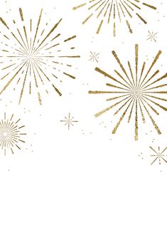 gold glitter fireworks on white background with space for text or image to be added in the bottom right corner