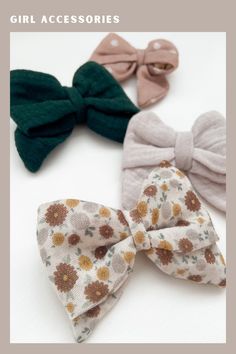 Hair accessory for little girls. Our bows are made here in Quebec/ Canada from bamboo muslin. They are tied to a stretchy nylon headband. The perfect last minute gift for a little girl. Bow Hair Accessories, Nylon Headbands, Girls Headbands, Sewing For Kids, Hair Accessory